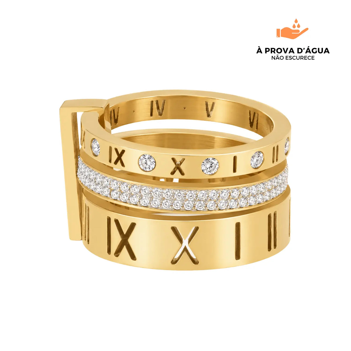 Anel Triplo Banhado em Ouro 18k