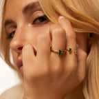 Anel Esmera Banhado em Ouro 18k