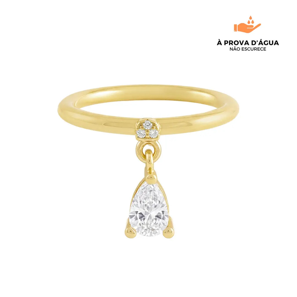 Anel Pendente Gota Banhado em Ouro 18k