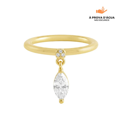 Anel Pendente Ovalado Banhado em Ouro 18k