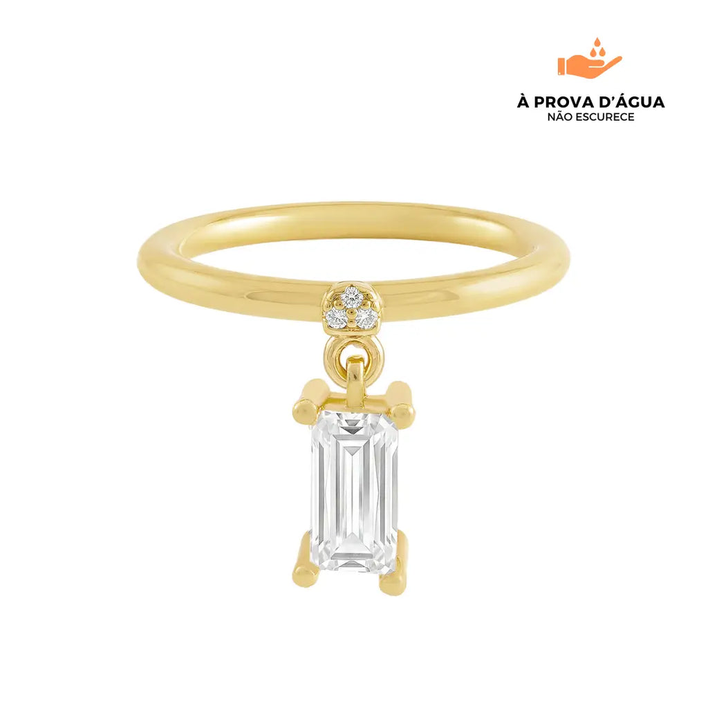 Anel Pendente Retangular Banhado em Ouro 18k