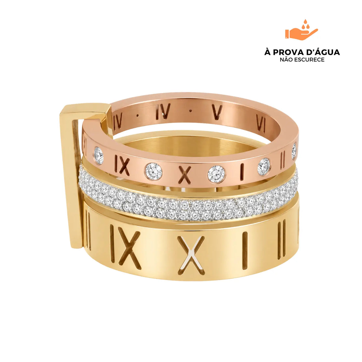 Anel Triplo Momentos Banhado em Ouro 18k