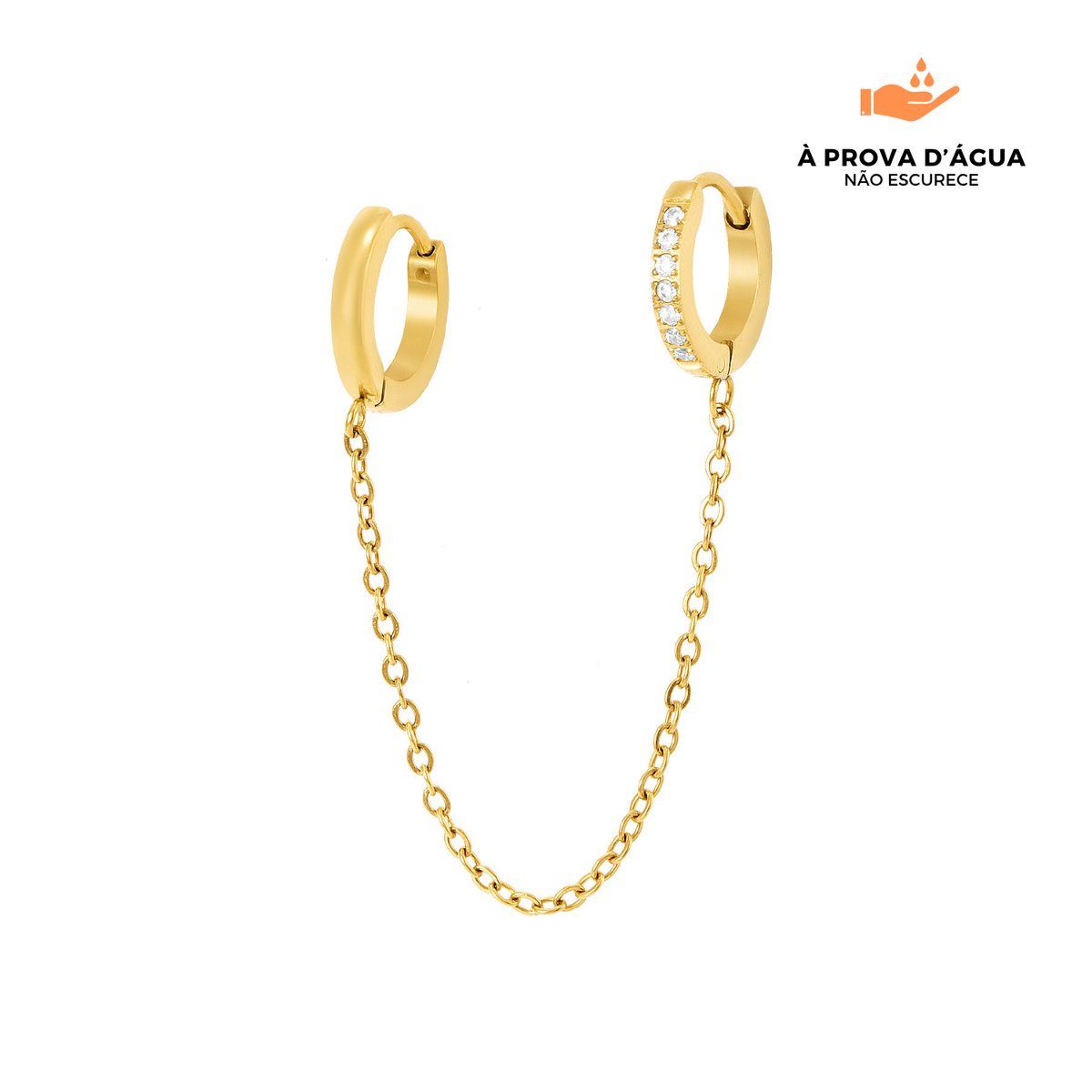 Brincos Jade 2 Furos Banhados em Ouro 18k