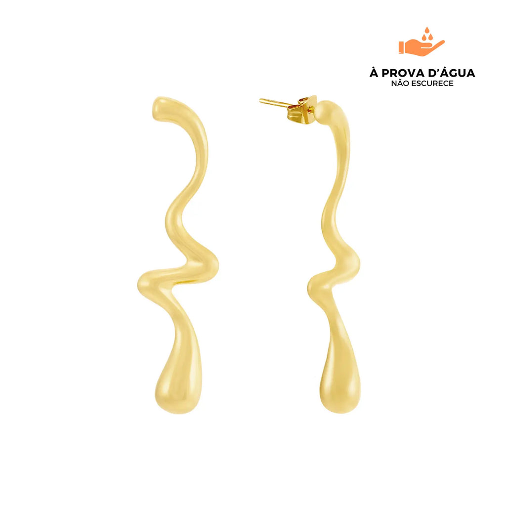 Brincos Linhas Curvadas Banhados em Ouro 18k