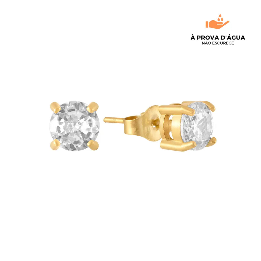 Brincos Solitário 4mm Banhados em Ouro 18k