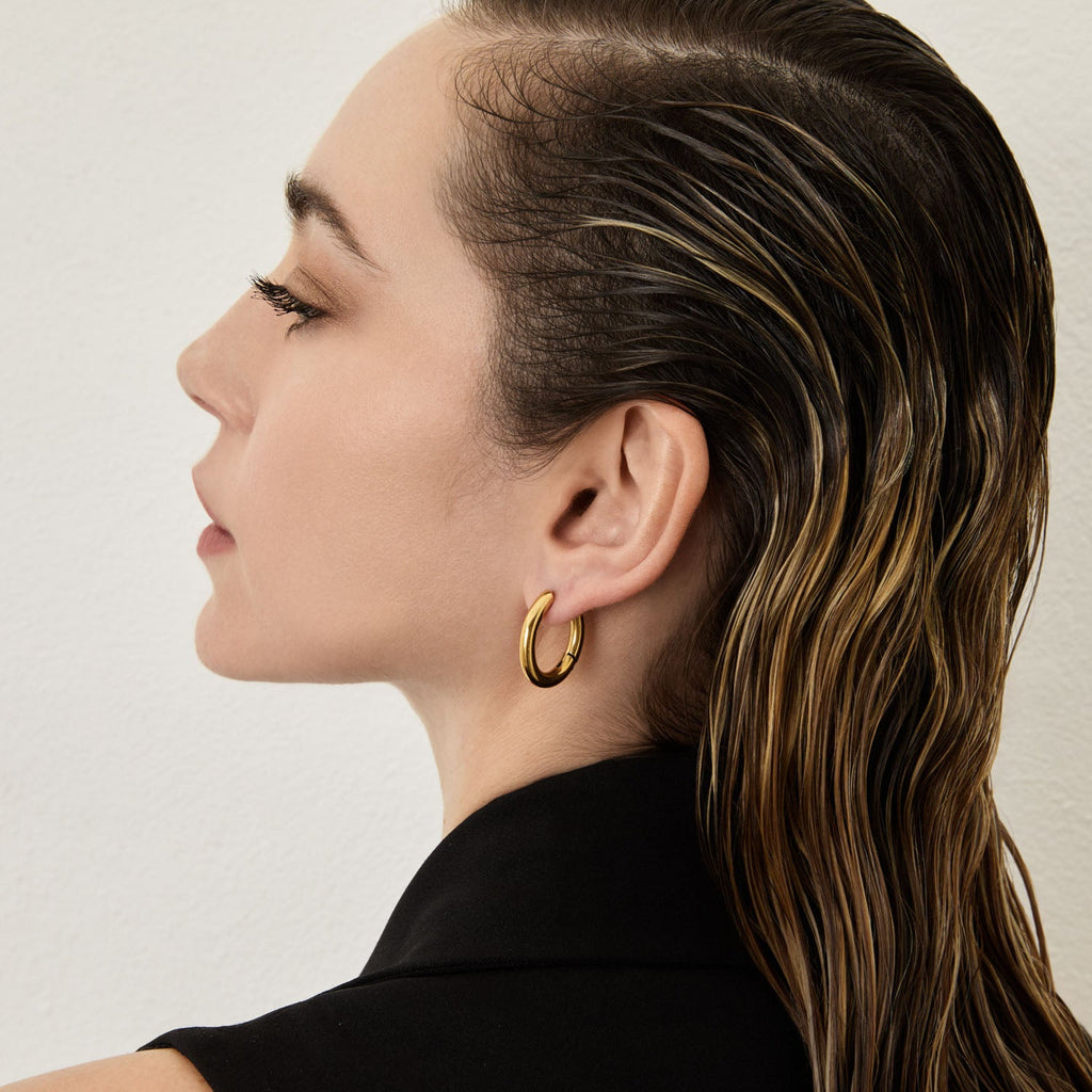 Brincos de Aro Ovalado Banhados em Ouro 18k