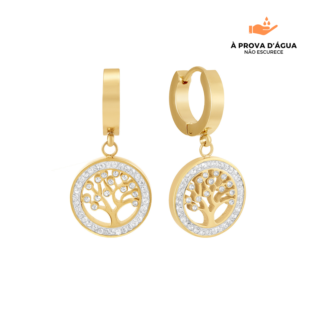 Brincos Árvore da Vida Banhados em Ouro 18k