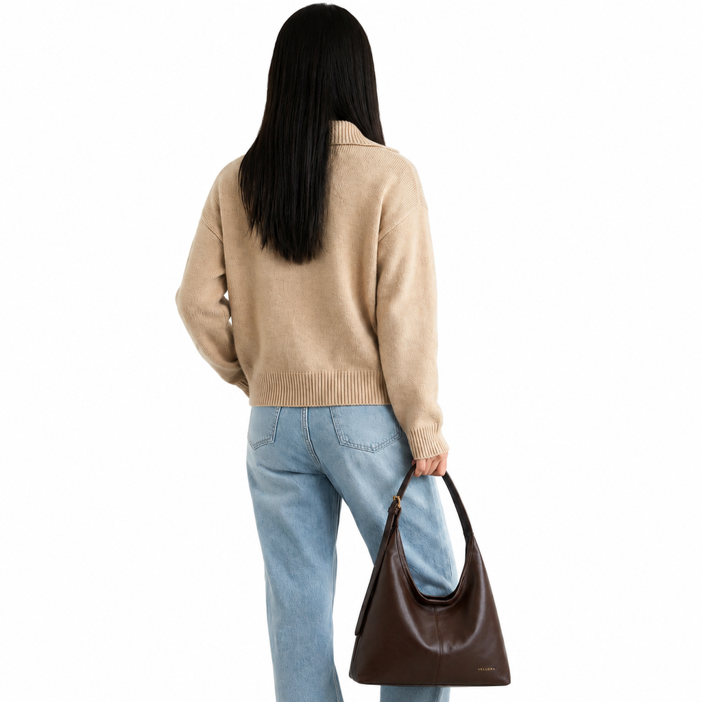 Bolsa Hobo Feminina Mavellié Ferrara Marrom com Alça de Ombro
