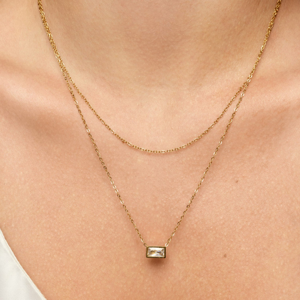 Colar Duplo Cristal Banhado em Ouro 18k
