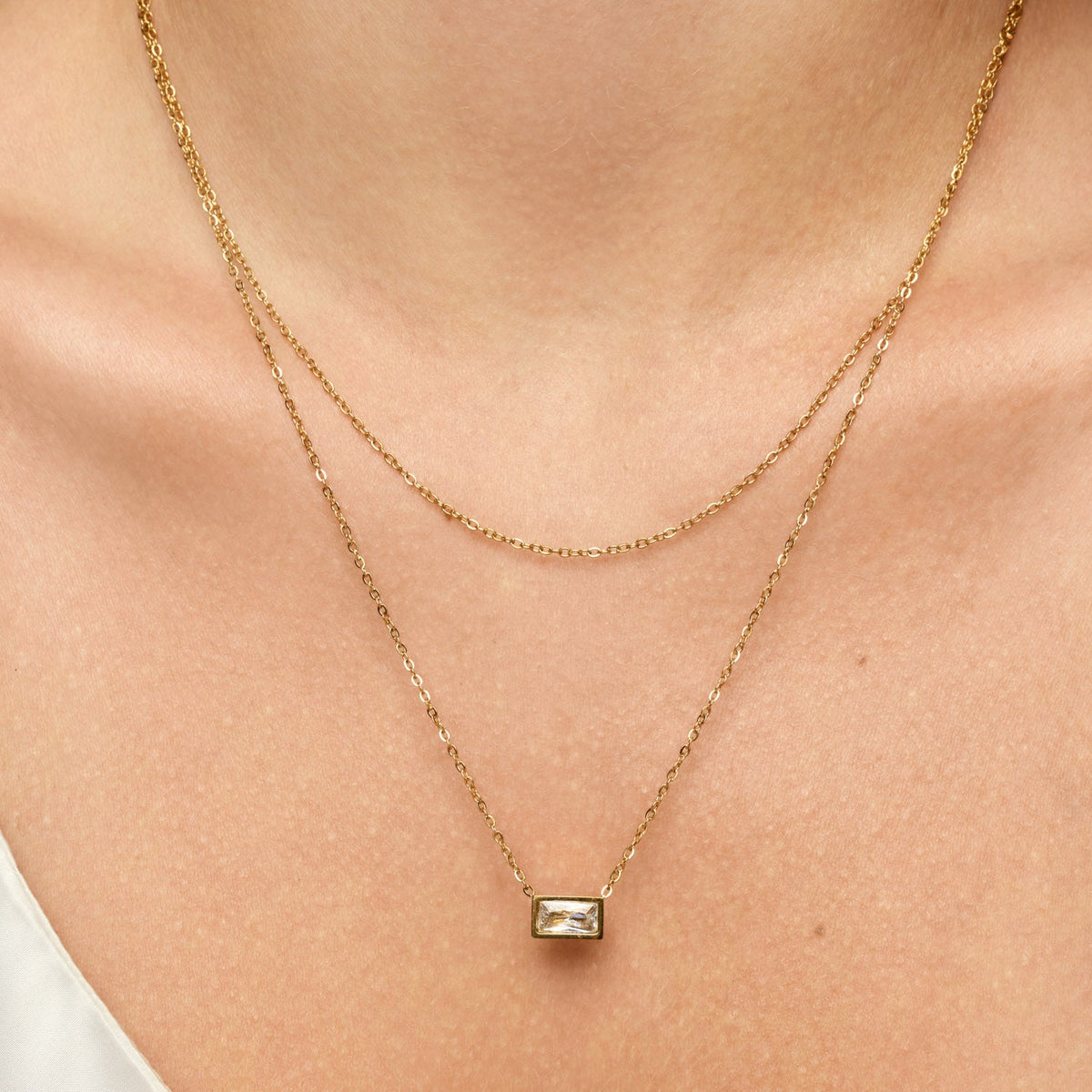 Colar Duplo Cristal Banhado em Ouro 18k