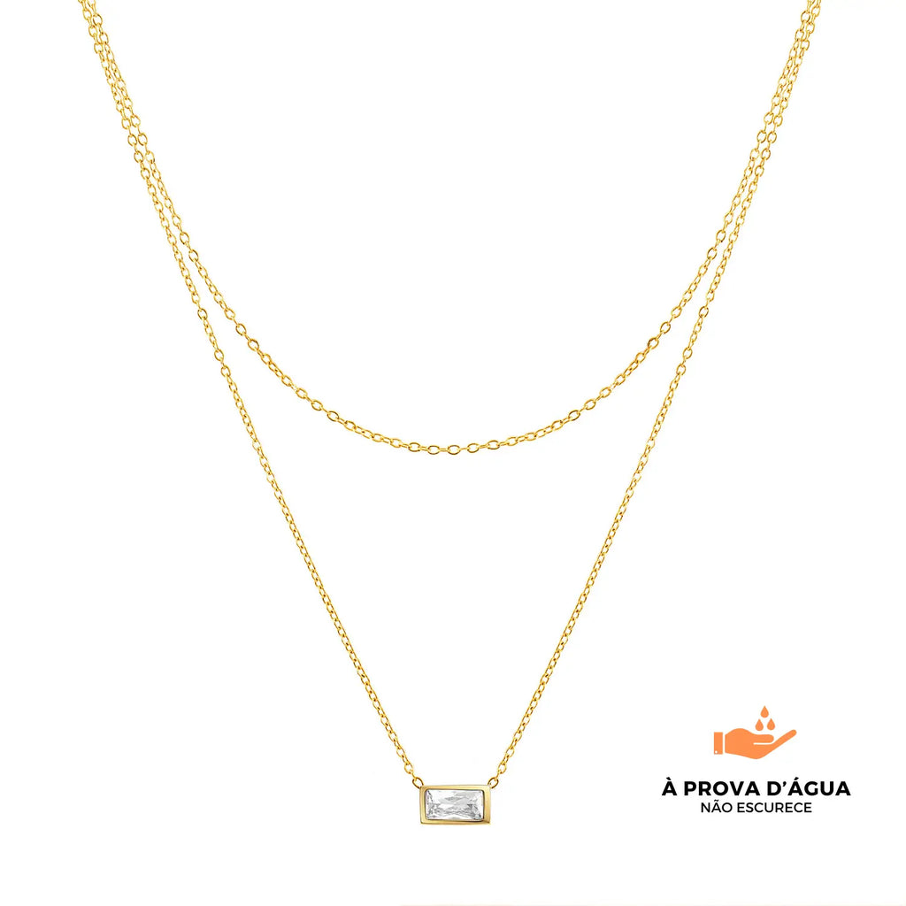 Colar Duplo Cristal Banhado em Ouro 18k