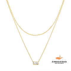 Colar Duplo Cristal Banhado em Ouro 18k