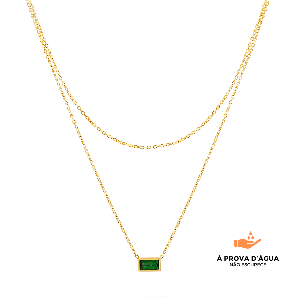 Colar Duplo Esmera Banhado em Ouro 18k