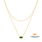 Colar Duplo Esmera Banhado em Ouro 18k