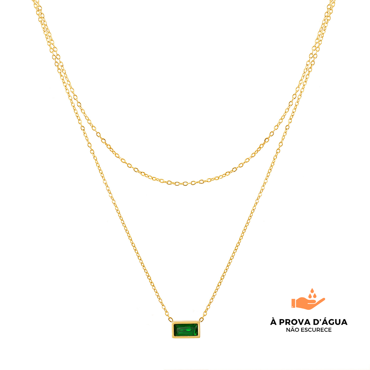 Colar Duplo Esmera Banhado em Ouro 18k
