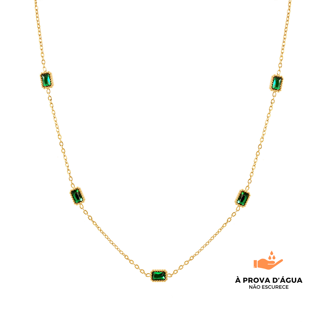 Colar Esmera Banhado em Ouro 18k
