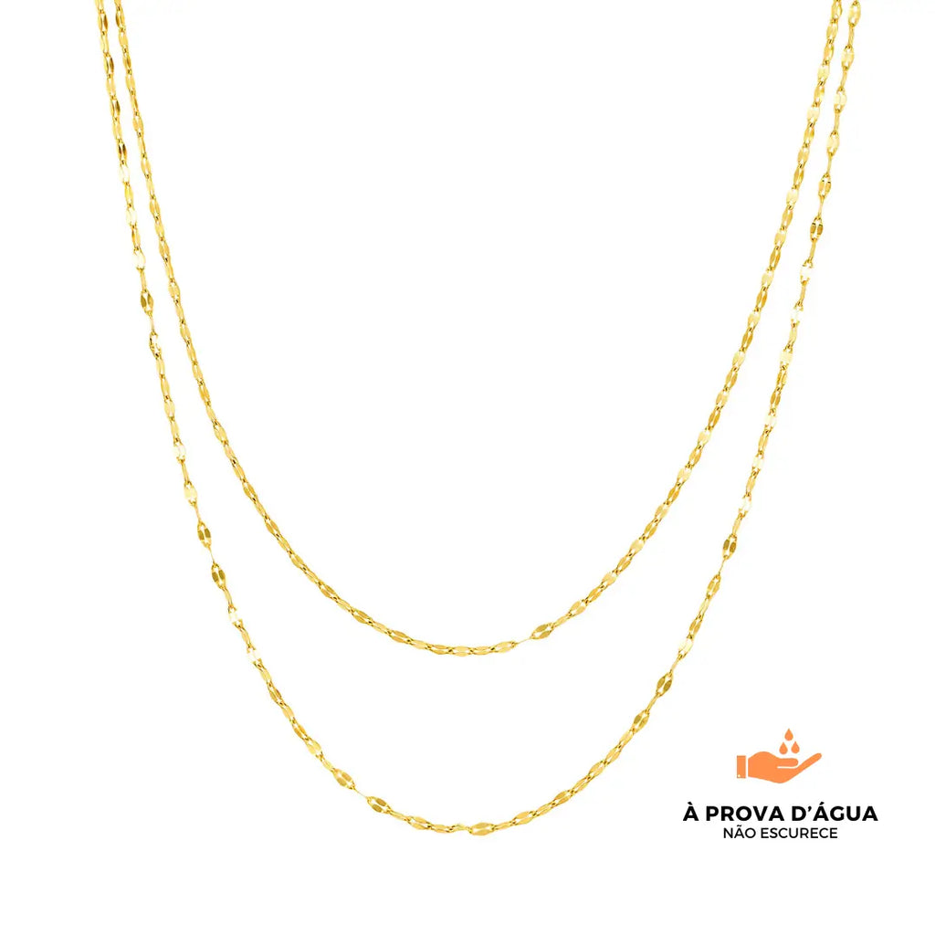 Colar Folhas Douradas Duplo Banhado em Ouro 18k