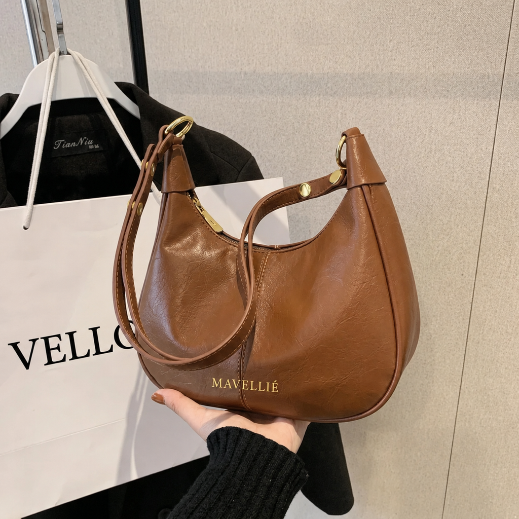 Bolsa de Ombro Feminina Nora Bag Meia Lua Couro Mavellié