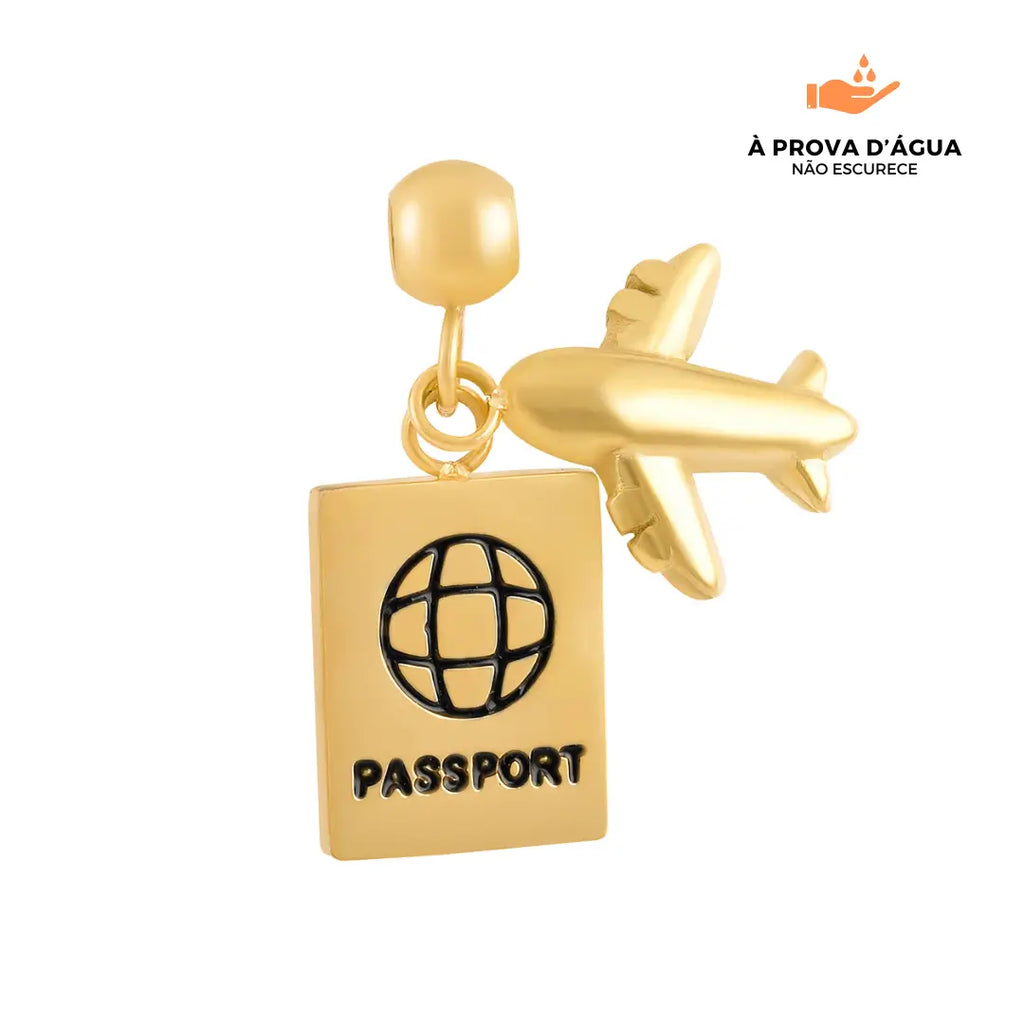 Pingente Eu Amo Viajar Banhado em Ouro 18k