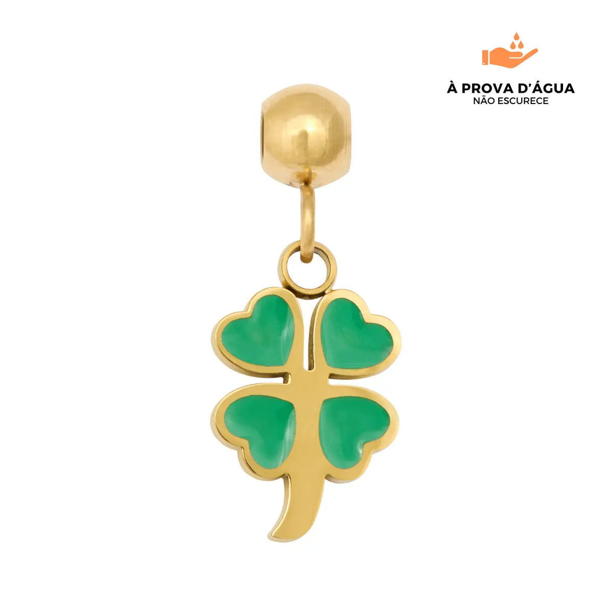 Pingente Trevo Verde com Coração Banhado em Ouro 18k