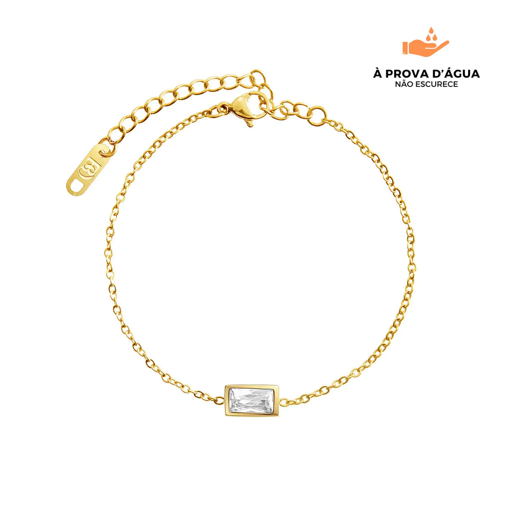 Pulseira Cristal Retangular Banhada em Ouro 18k