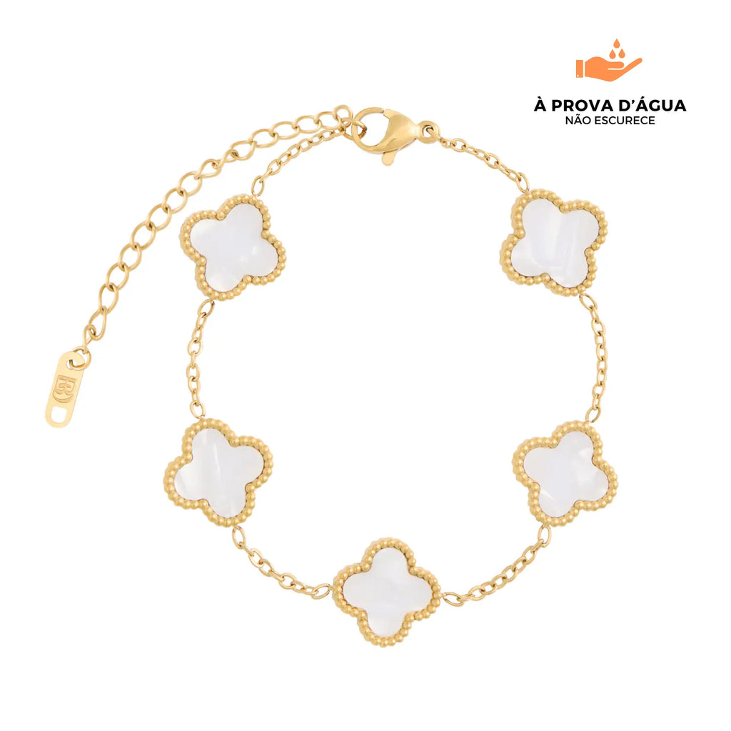 Pulseira Trevo Branco Banhada em Ouro 18k