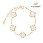 Pulseira Trevo Branco Banhada em Ouro 18k