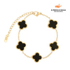 Pulseira Trevo Preto Banhada em Ouro 18k