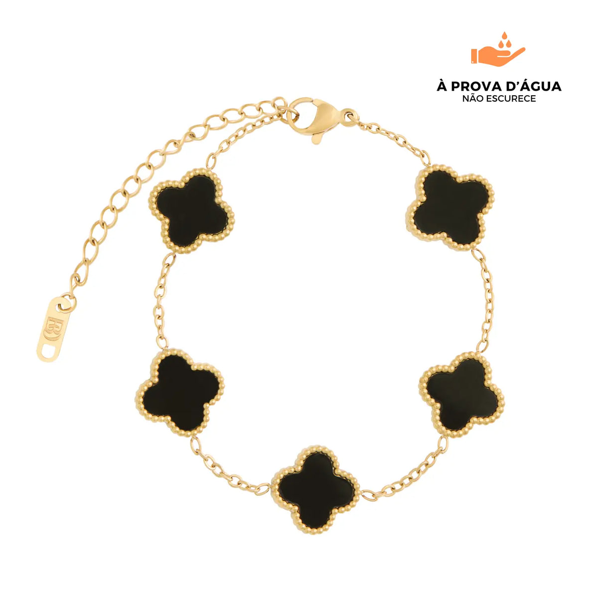 Pulseira Trevo Preto Banhada em Ouro 18k