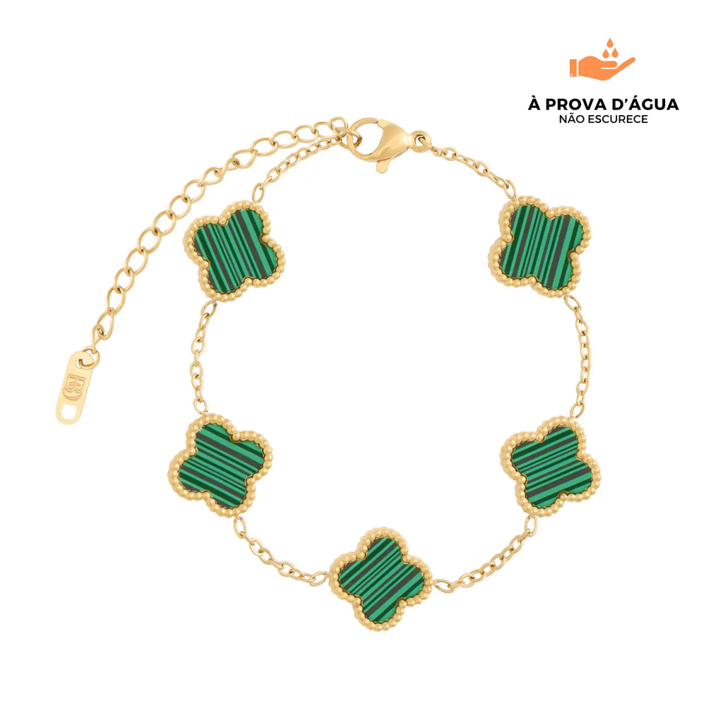 Pulseira Trevo Verde Banhada em Ouro 18k