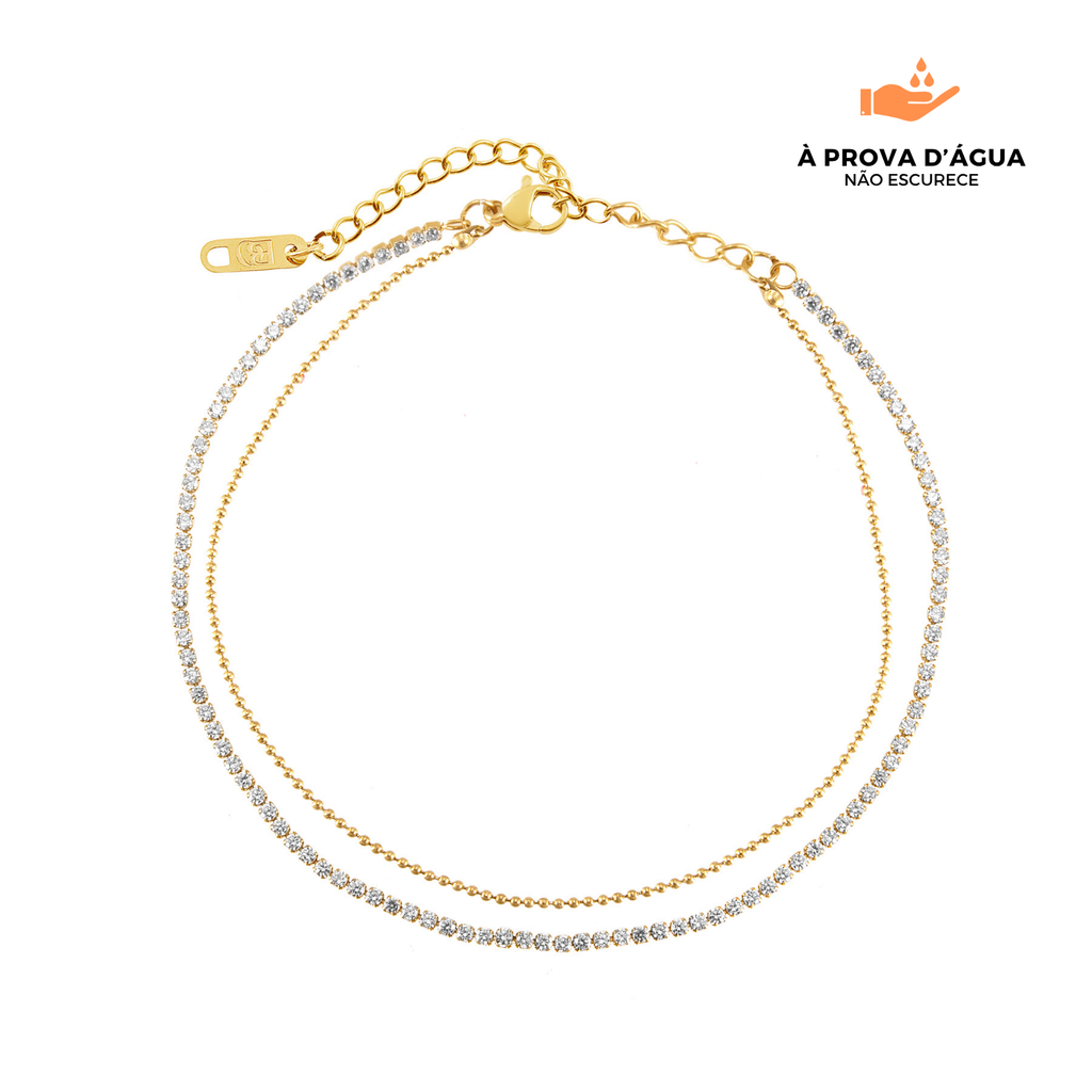 Tornozeleira Duo Glamour Banhada em Ouro 18k