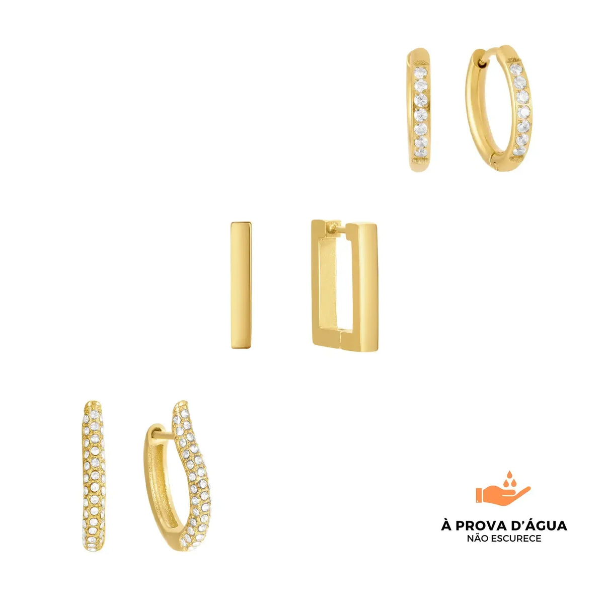 Trio de Brincos Essentials Banhado em Ouro 18k