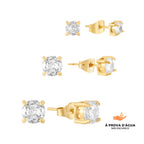 Trio de Brincos Solitário Banhado em Ouro 18k