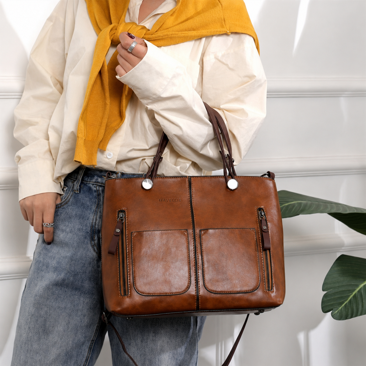 Bolsa Tote Feminina Mavellié Florence com Bolsos Frontais